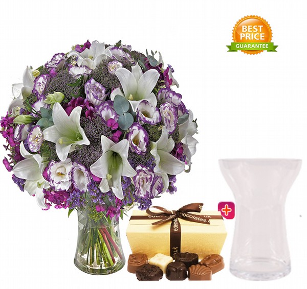  Lily & purple  with chocolates and VASE